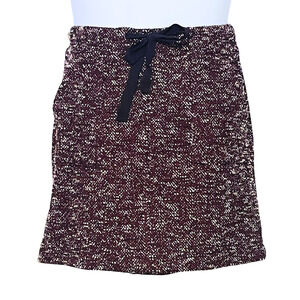 Loft Sz L Pull-On Mini Skirt 18.5"L Drawstring Waist Stretch Knit Boucle Purple